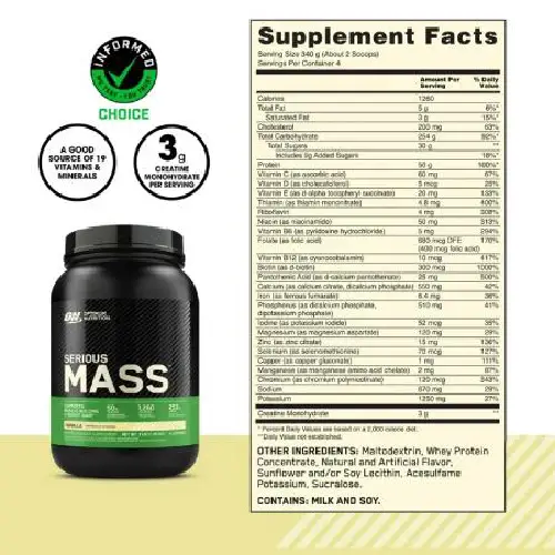 گینر سریوس مس اپتیموم نوتریشن 2 جدول ارزش غذایی گینر سریوس مس اپتیموم نوتریشن | ترکیبات و مواد مغذی